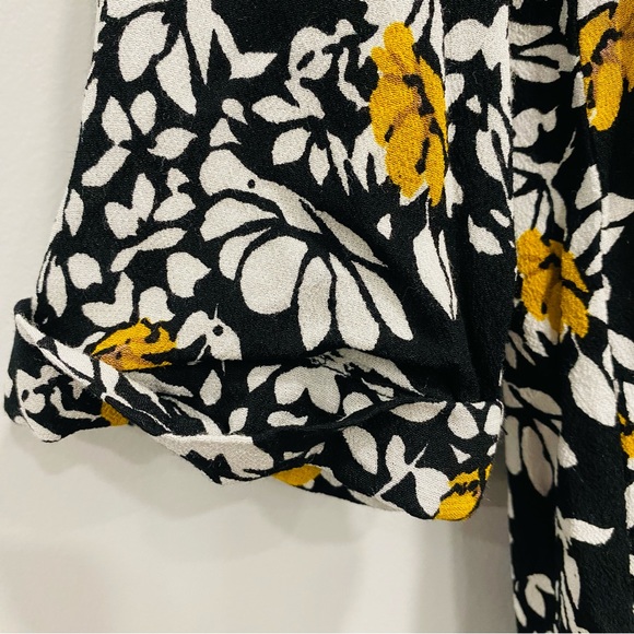 FRNCH Small/Medium Black Gold Floral Crepe Blouse Back Zipper Fairycore Cottage - Picture 8 of 16